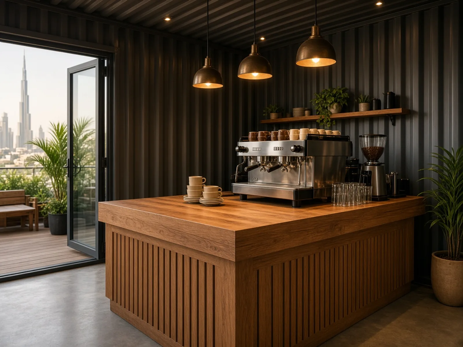 Interior layout of a cafe container in Dubai