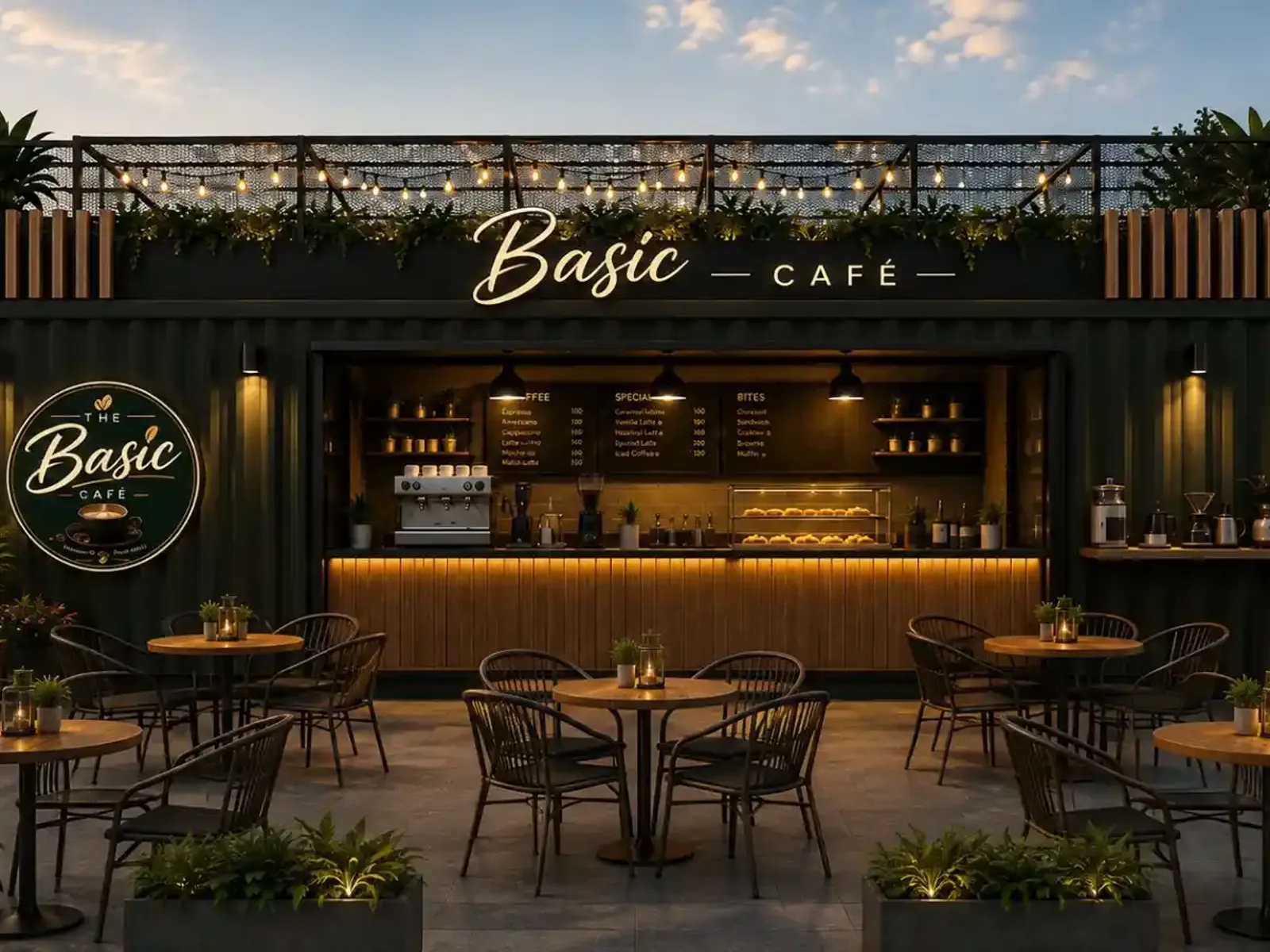 Cafe container service hatch and counter opening in Dubai
