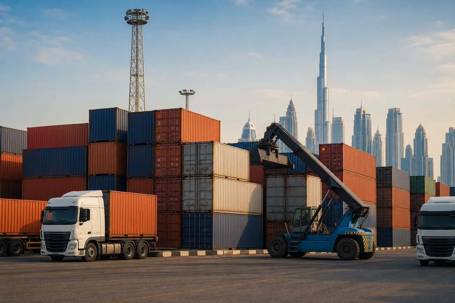 Shipping containers in a Dubai industrial logistics setting