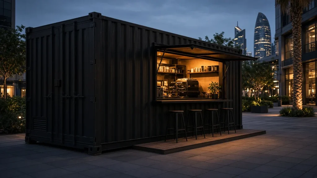 Cafe container Dubai coffee outlet with customer service hatch